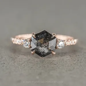 1 Carat Black Speckled Hexagon Diamond Engagement Ring, Eliza Setting, 14K Rose Gold