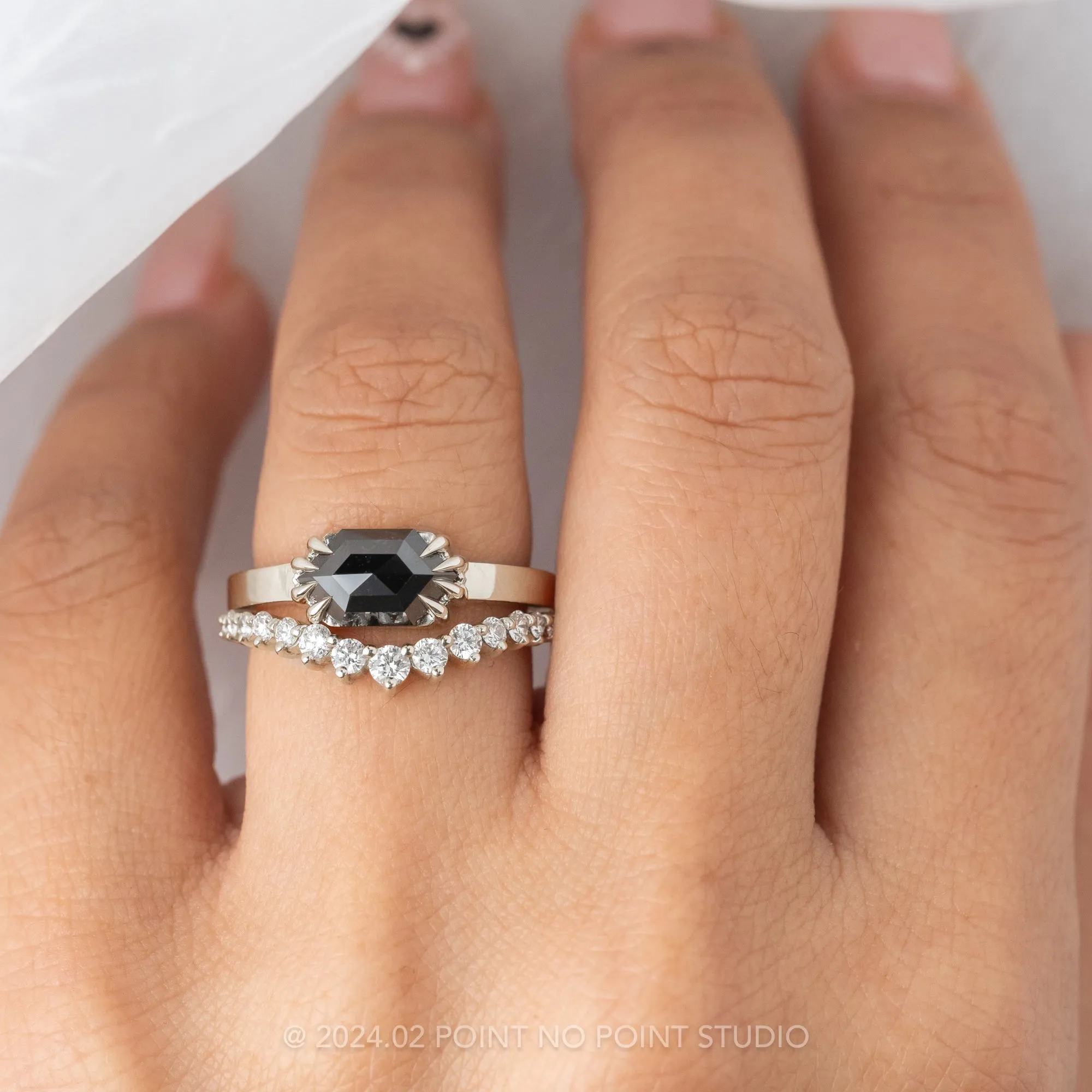 1.02 Carat Black Hexagon Diamond Engagement Ring, Jane Setting, Platinum