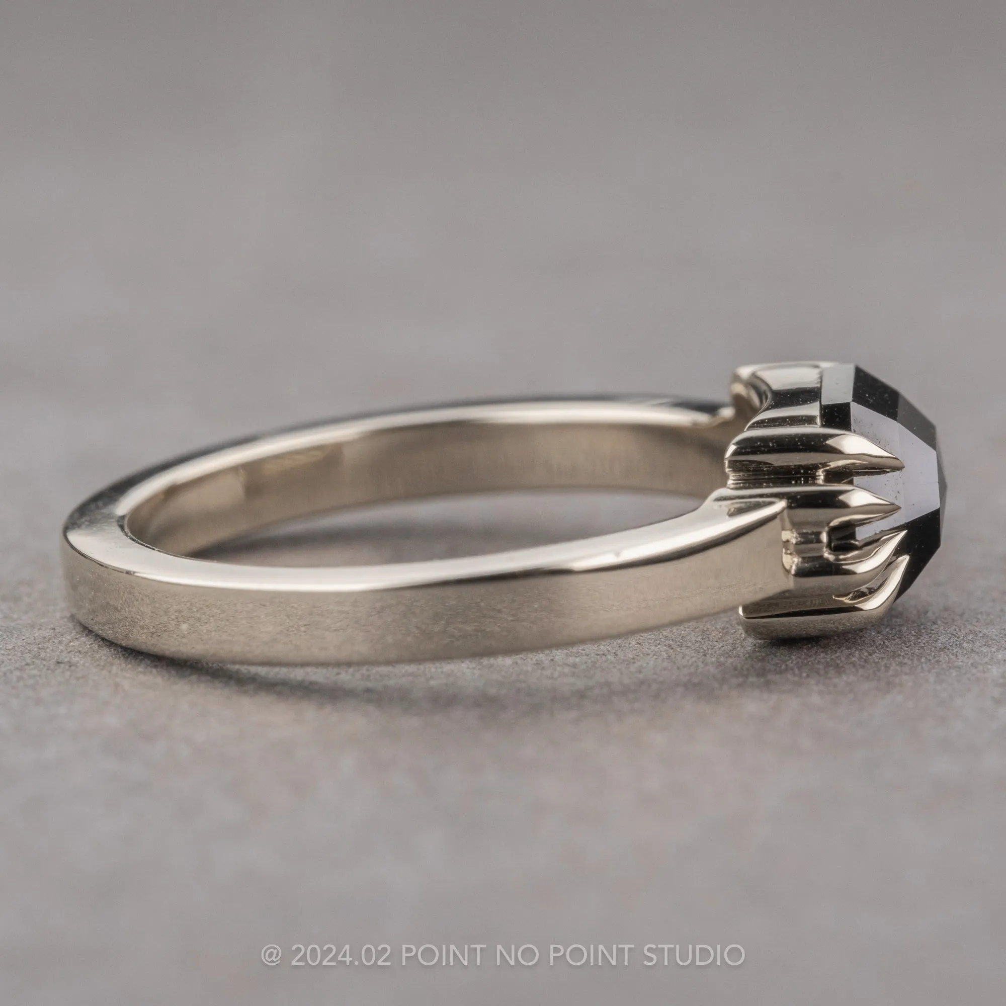 1.02 Carat Black Hexagon Diamond Engagement Ring, Jane Setting, Platinum