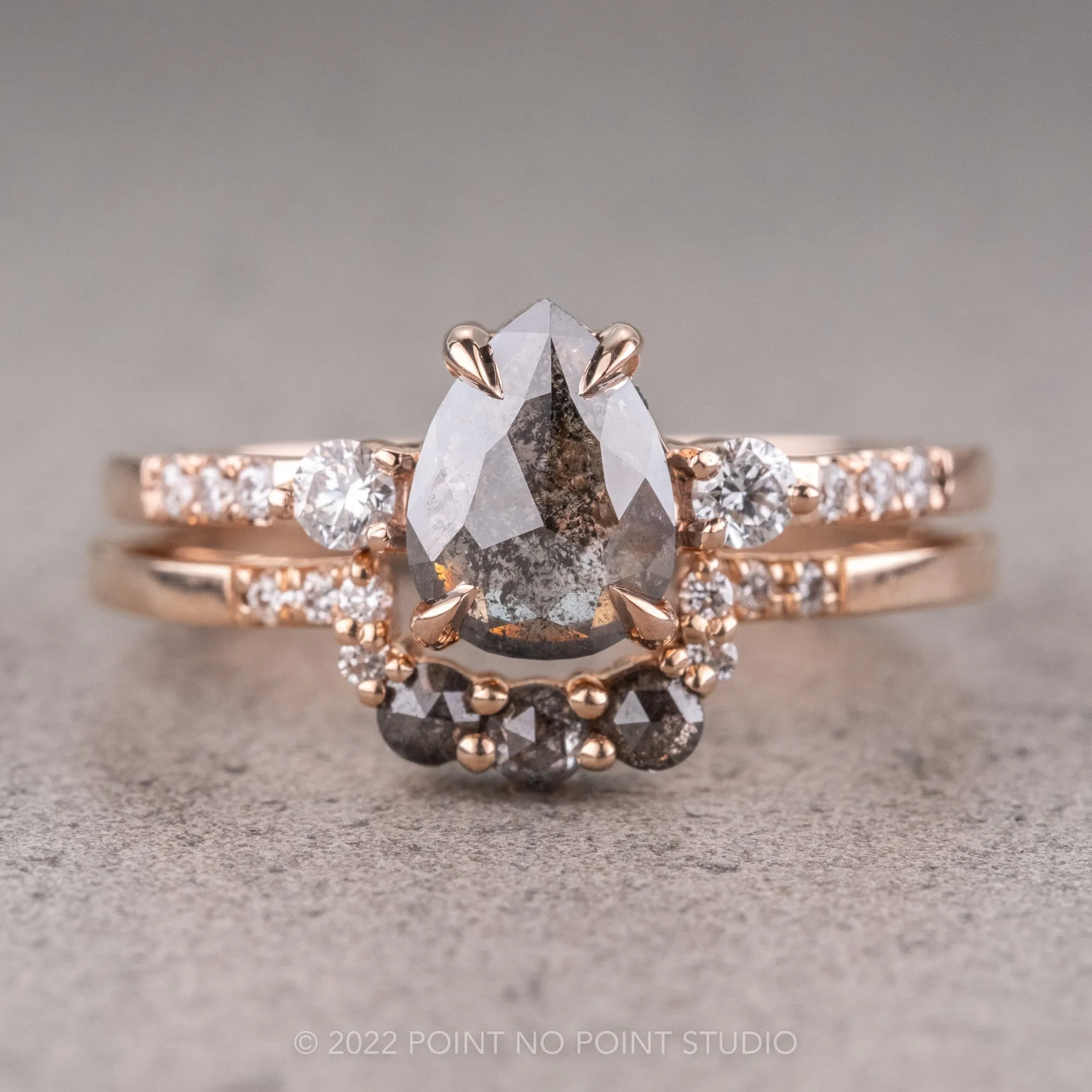 1.03 Carat Salt and Pepper Pear Diamond Engagement Ring, Eliza Setting, 14K Rose Gold