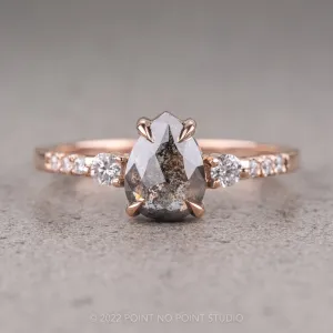 1.03 Carat Salt and Pepper Pear Diamond Engagement Ring, Eliza Setting, 14K Rose Gold