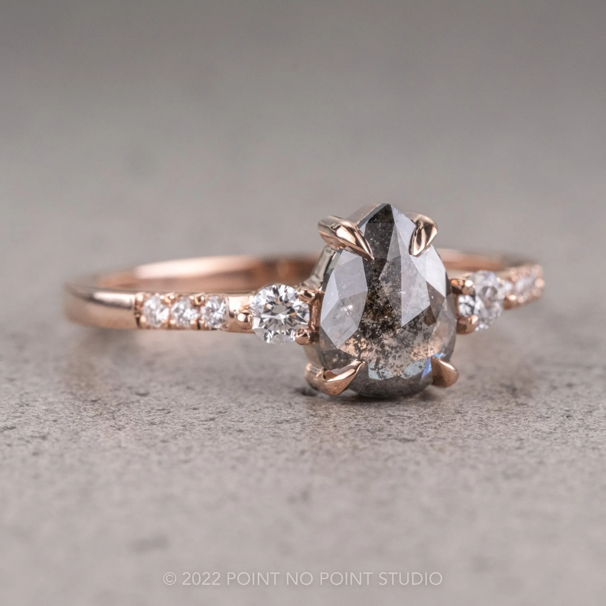 1.03 Carat Salt and Pepper Pear Diamond Engagement Ring, Eliza Setting, 14K Rose Gold