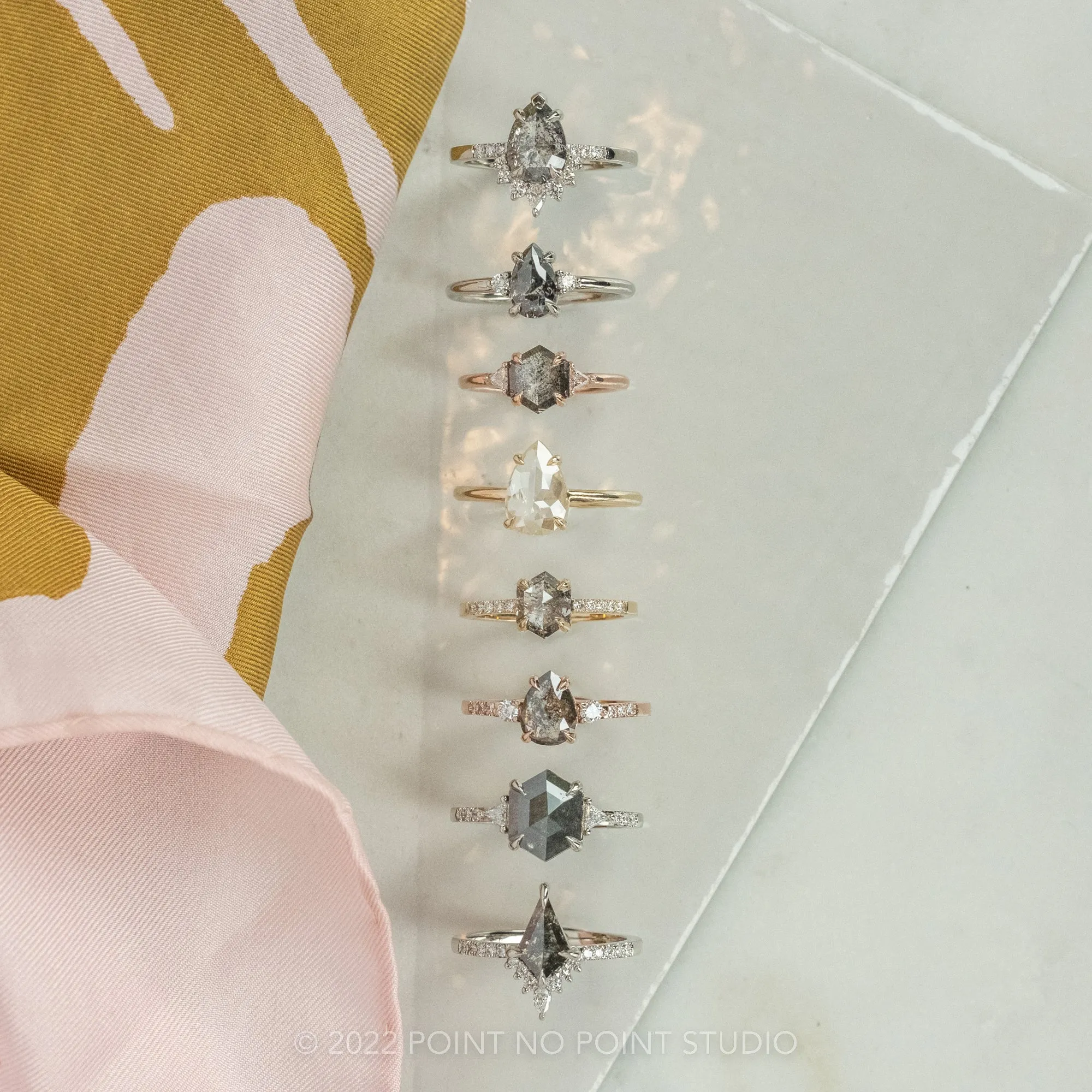 1.03 Carat Salt and Pepper Pear Diamond Engagement Ring, Eliza Setting, 14K Rose Gold