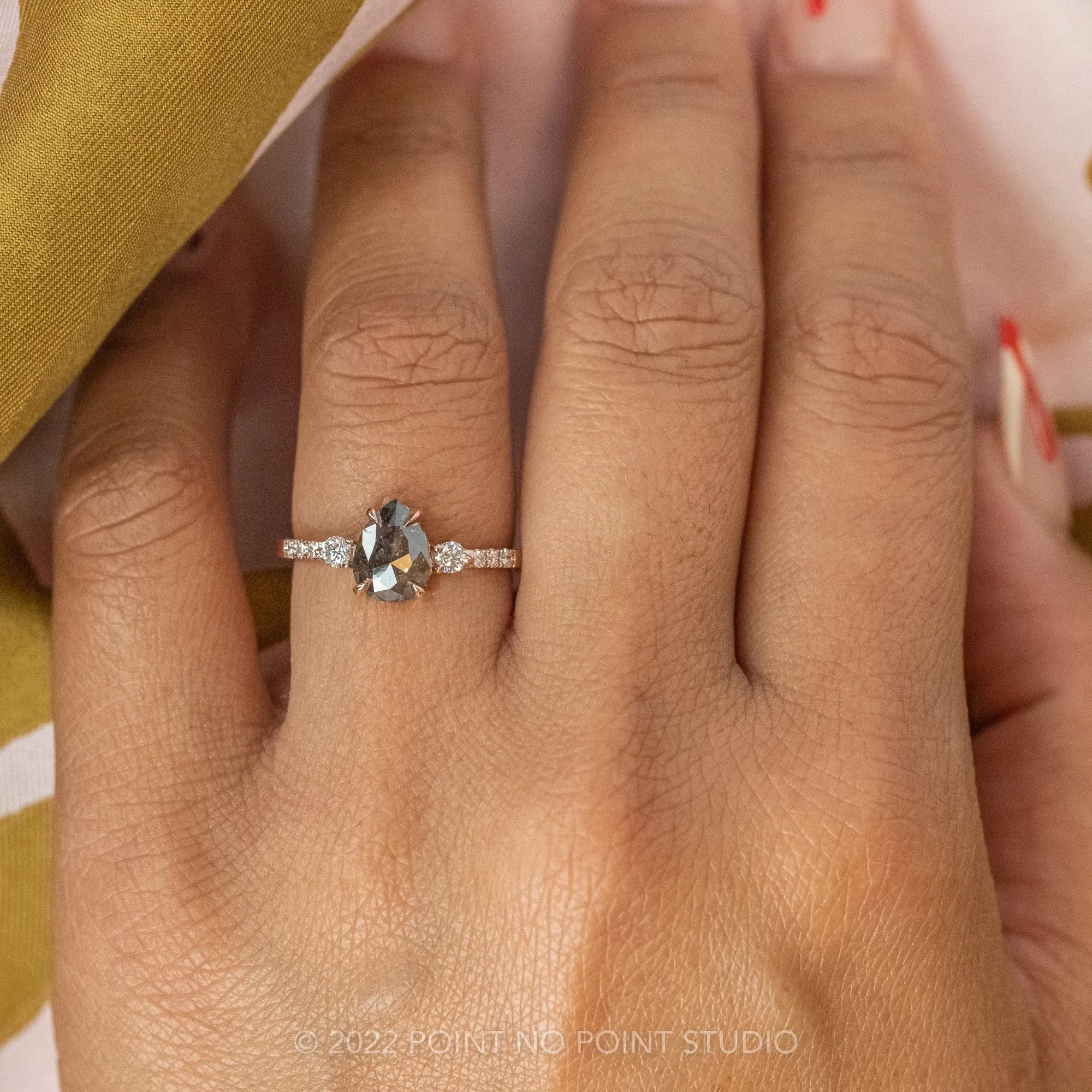 1.03 Carat Salt and Pepper Pear Diamond Engagement Ring, Eliza Setting, 14K Rose Gold