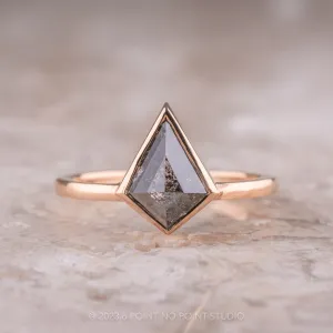 1.04 Carat Black Speckled Kite Diamond Engagement Ring, Bezel Jane Setting, 14k Rose Gold
