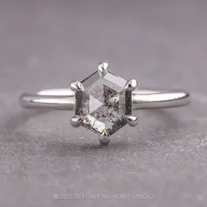 1.08 Carat Salt and Pepper Hexagon Diamond Engagement Ring, Jane Setting, Platinum