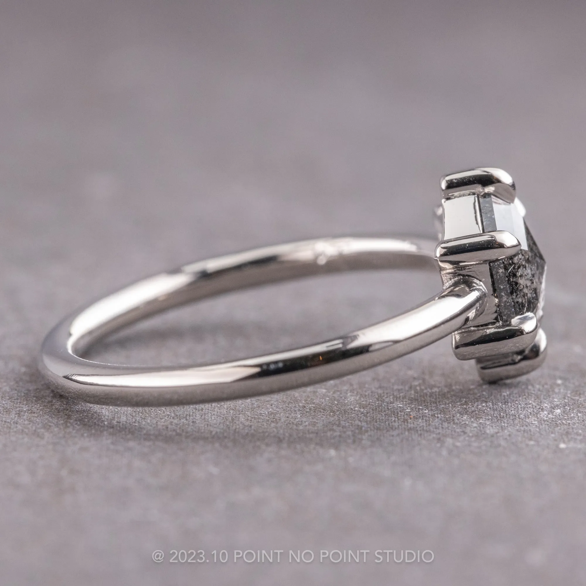 1.08 Carat Salt and Pepper Hexagon Diamond Engagement Ring, Jane Setting, Platinum