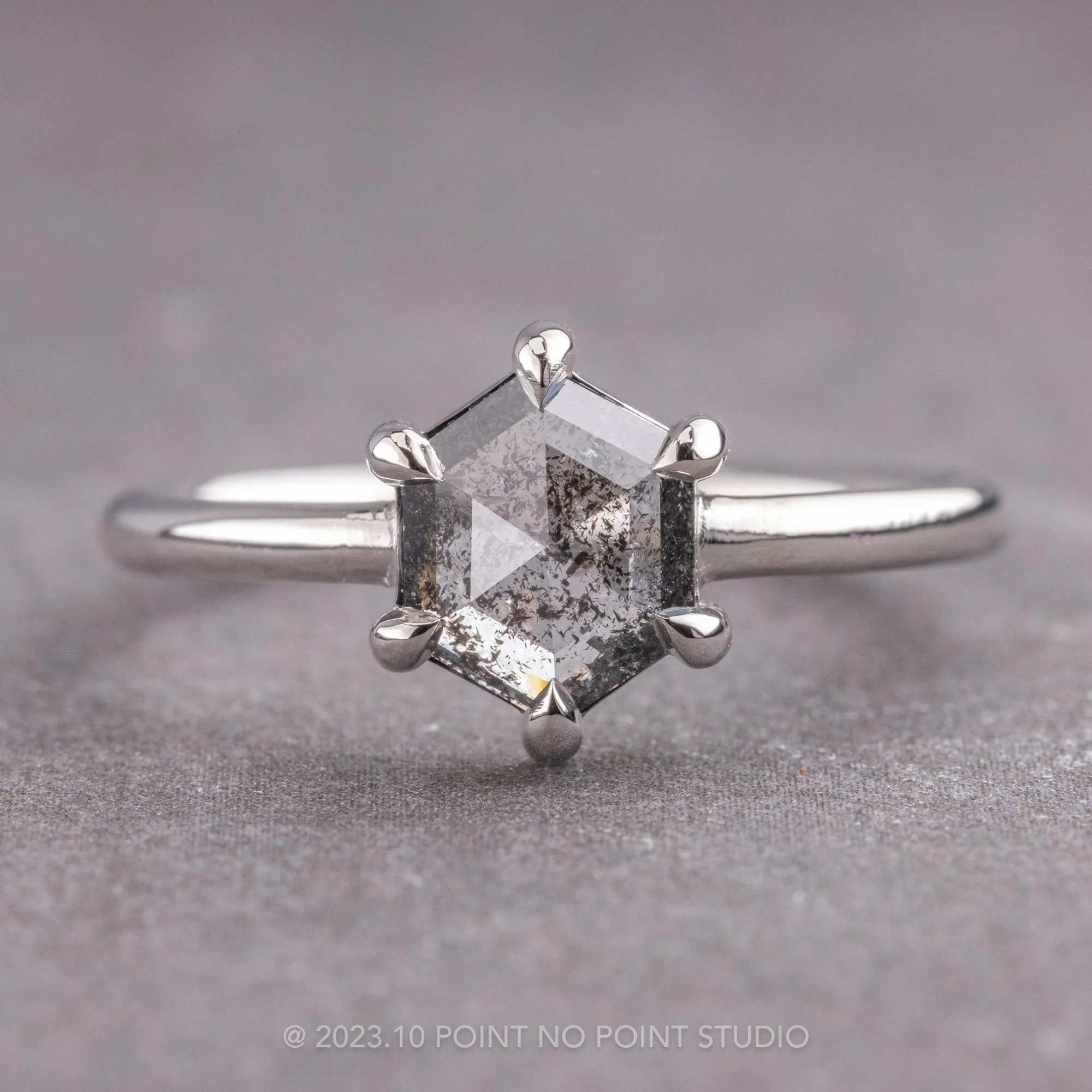 1.08 Carat Salt and Pepper Hexagon Diamond Engagement Ring, Jane Setting, Platinum