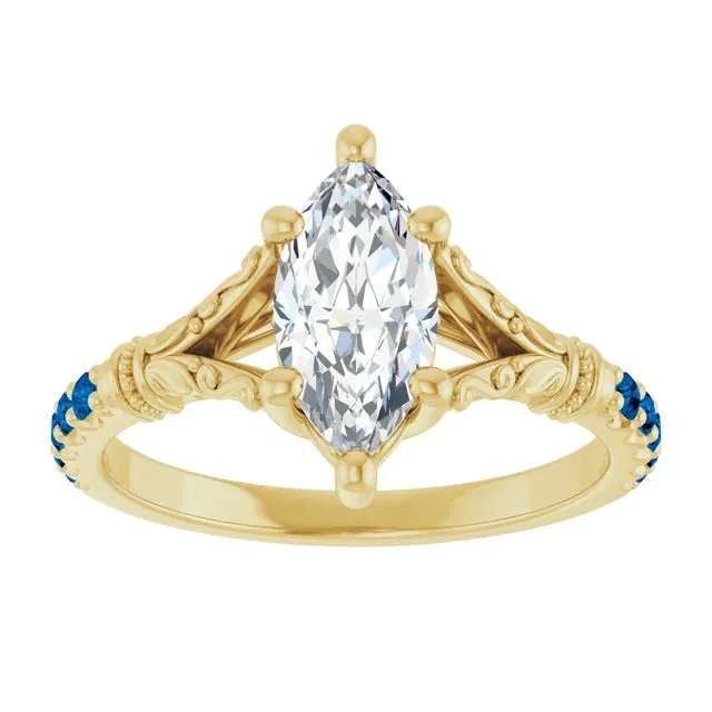1.0ct Marquise Cut Lab Diamond Vintage Inspired Engagement Ring (Setting Only)