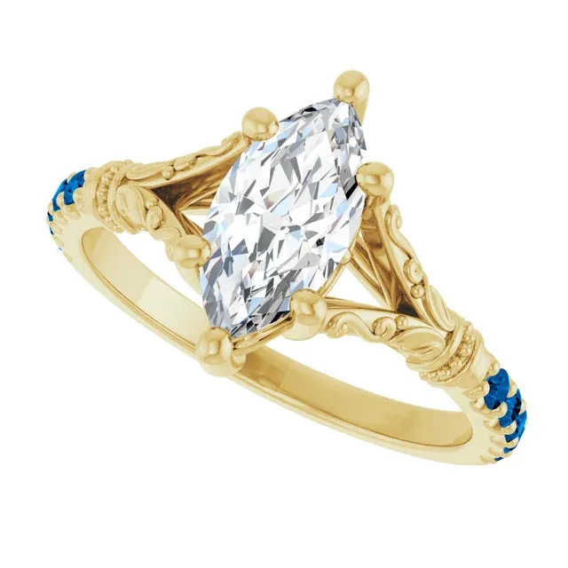 1.0ct Marquise Cut Lab Diamond Vintage Inspired Engagement Ring (Setting Only)