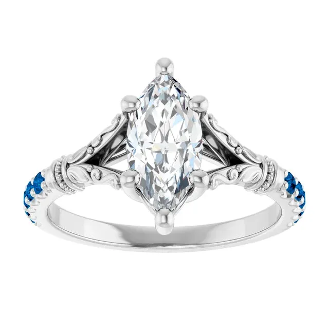 1.0ct Marquise Cut Lab Diamond Vintage Inspired Engagement Ring (Setting Only)