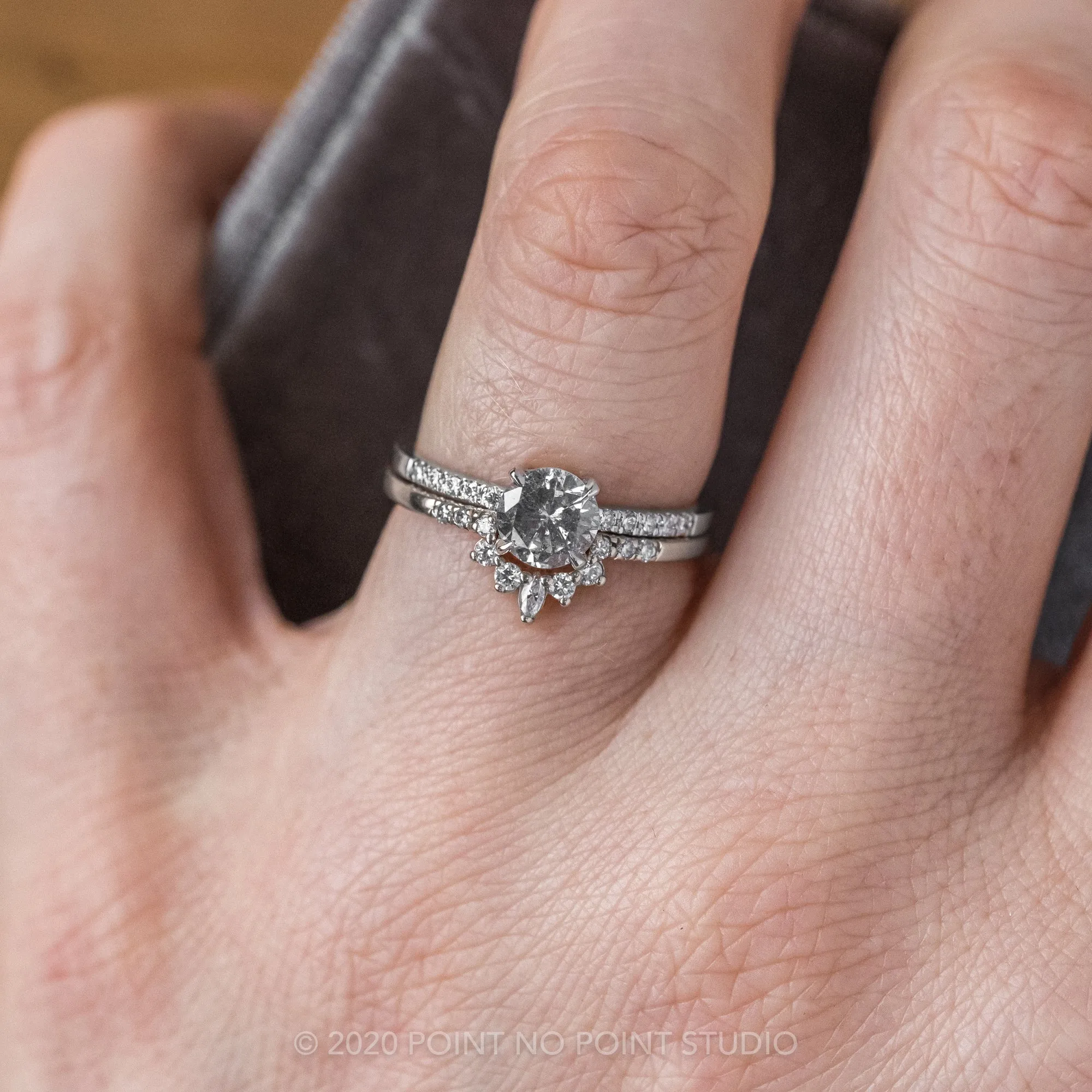1.11 Carat Salt and Pepper Round Diamond Engagement Ring, Jules Setting, 14K White Gold