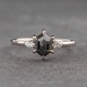 1.12 Carat Black Speckled Hexagon Diamond Engagement Ring, Zoe Setting, Platinum