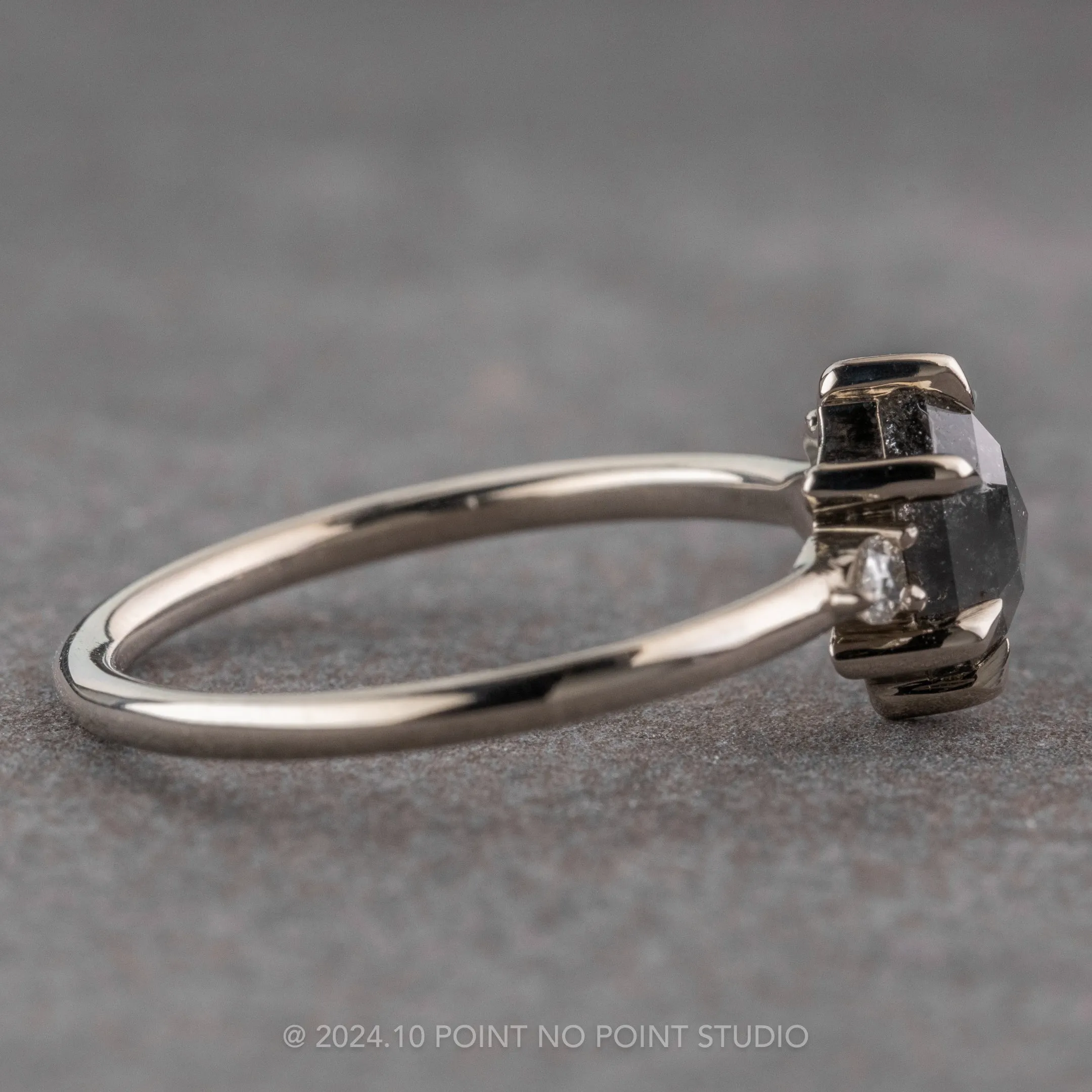 1.12 Carat Black Speckled Hexagon Diamond Engagement Ring, Zoe Setting, Platinum