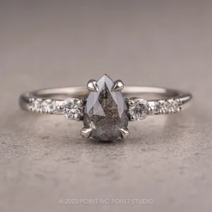 1.15 Carat Salt and Pepper Pear Diamond Engagement Ring, Eliza Setting, 14K White Gold