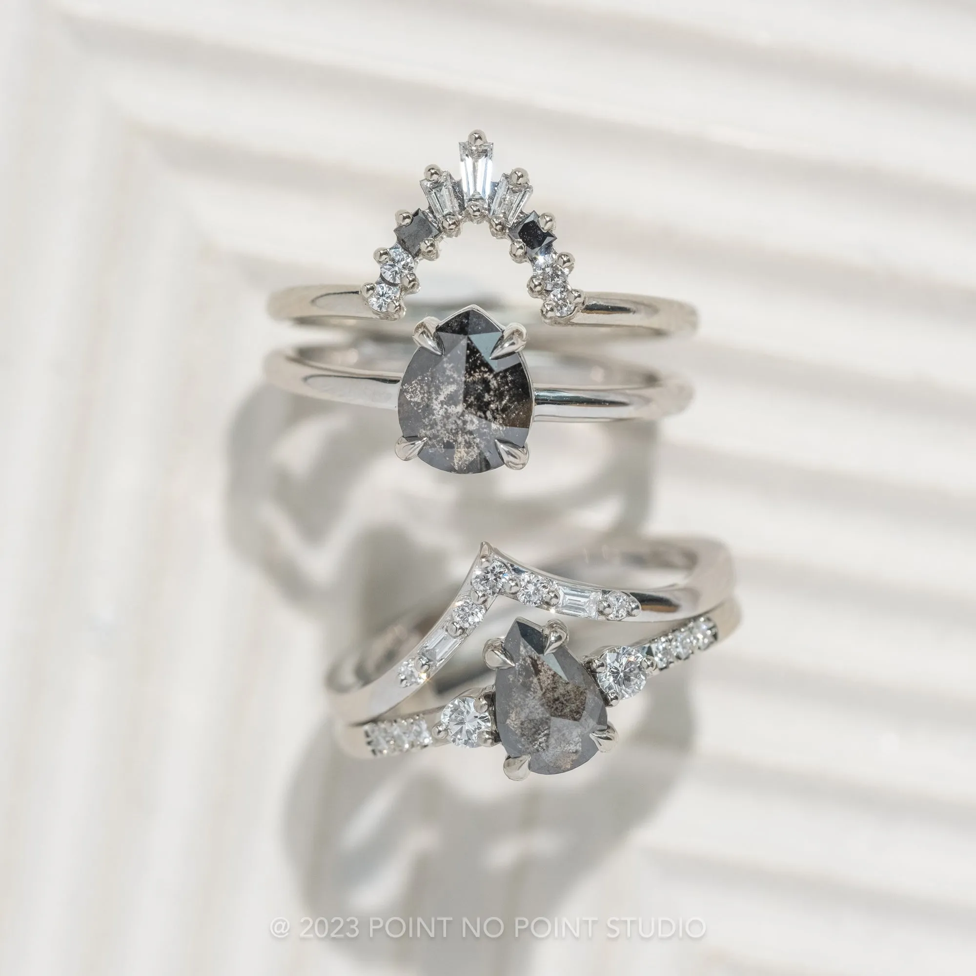 1.15 Carat Salt and Pepper Pear Diamond Engagement Ring, Eliza Setting, 14K White Gold