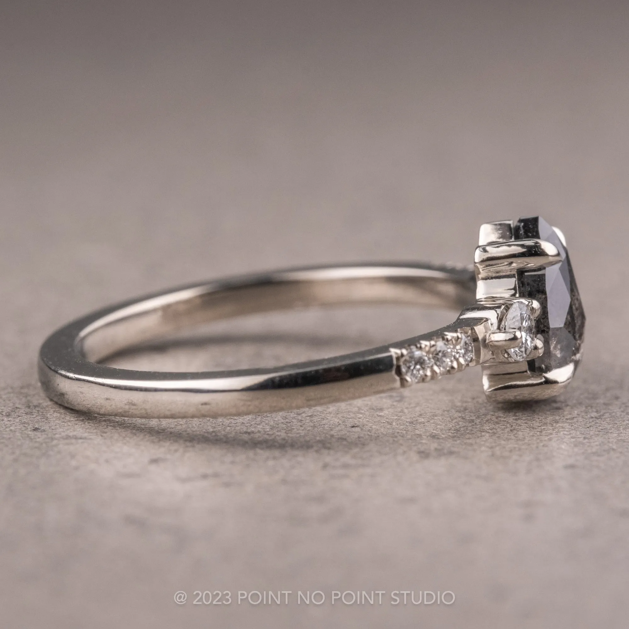 1.15 Carat Salt and Pepper Pear Diamond Engagement Ring, Eliza Setting, 14K White Gold
