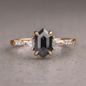 1.19 Carat Black Hexagon Diamond Engagement Ring, Eliza Setting, 14K Rose Gold
