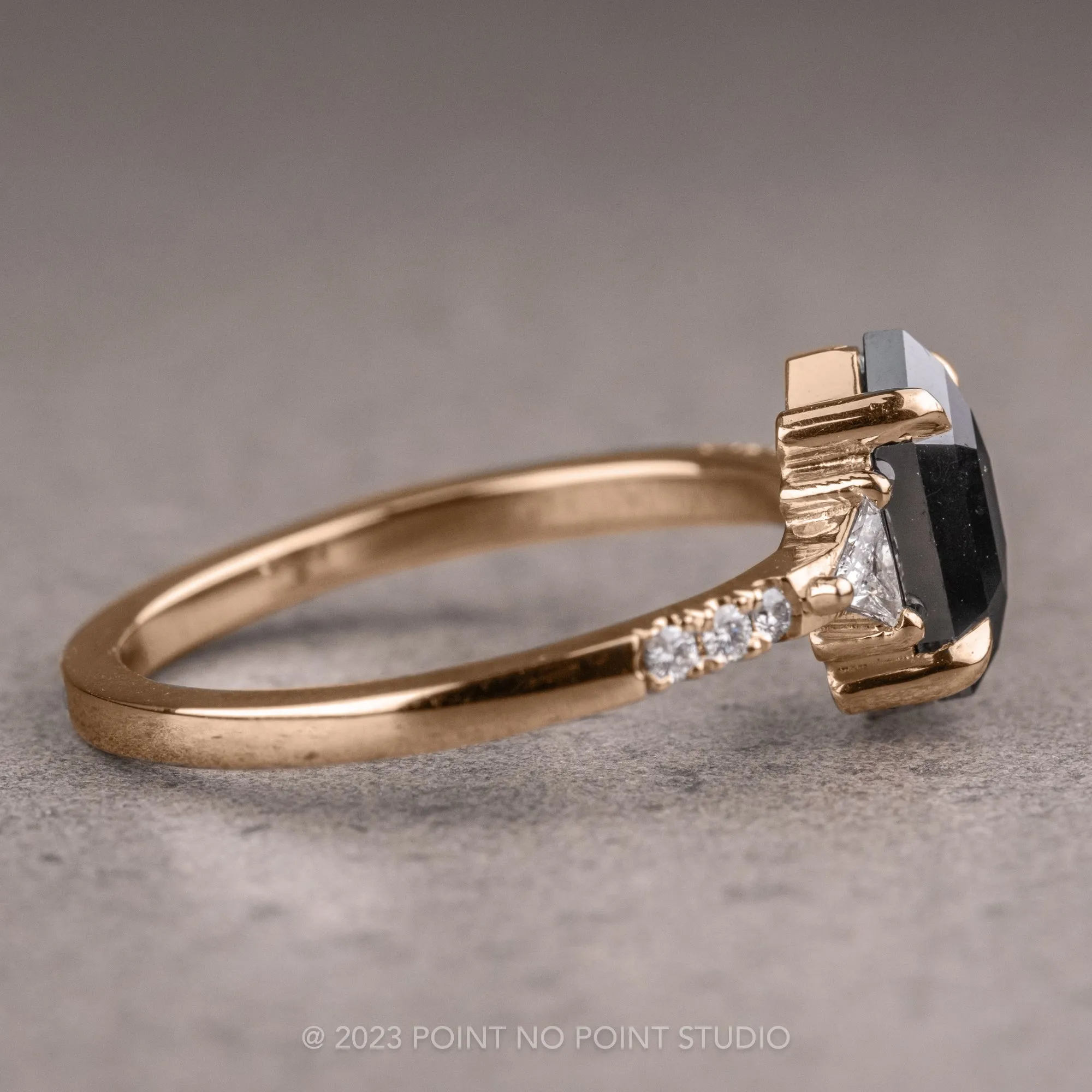 1.19 Carat Black Hexagon Diamond Engagement Ring, Eliza Setting, 14K Rose Gold