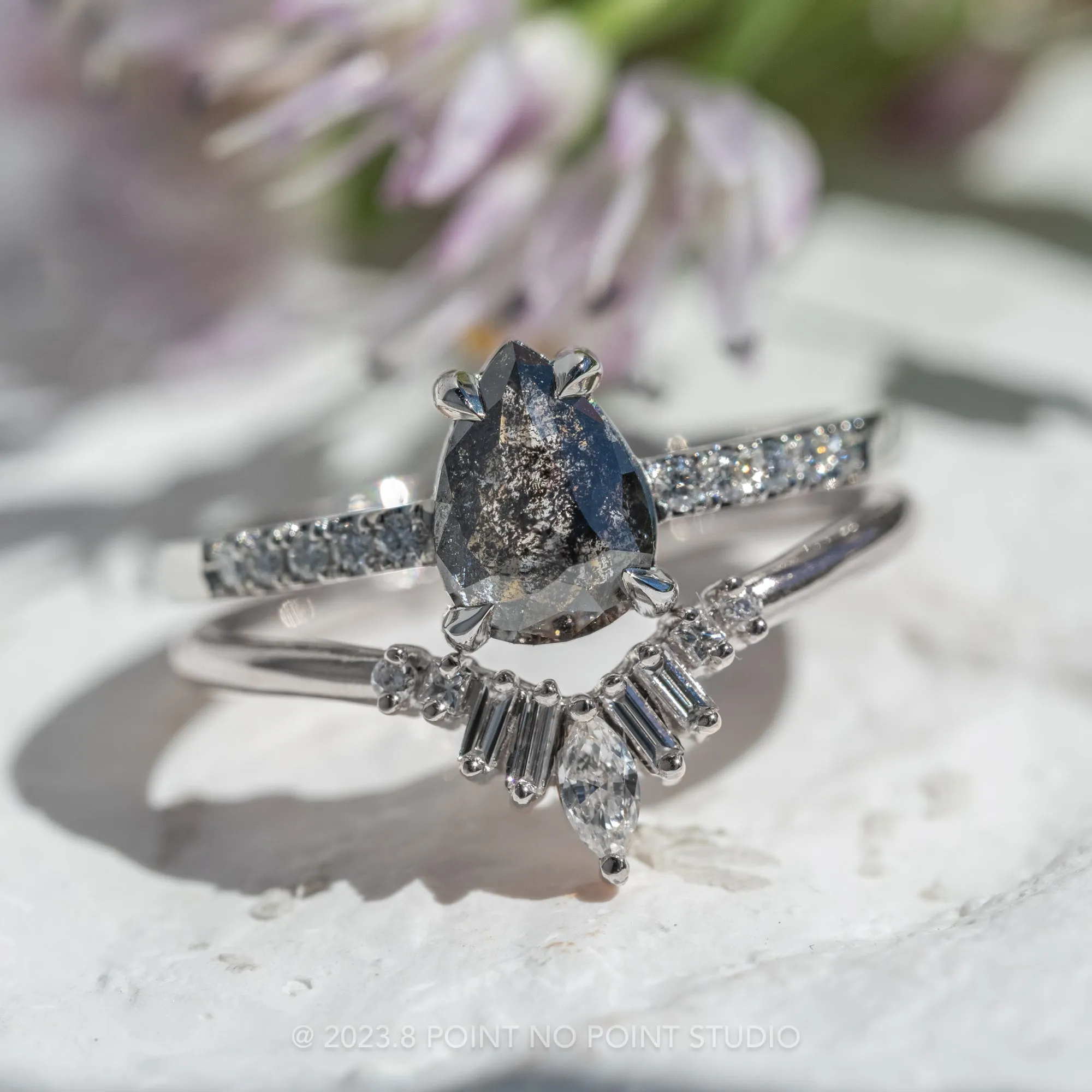 1.26 Carat Black Pear Diamond Engagement Ring, Jules Setting, 14k White Gold