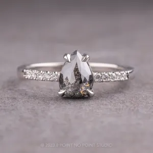 1.26 Carat Black Pear Diamond Engagement Ring, Jules Setting, 14k White Gold