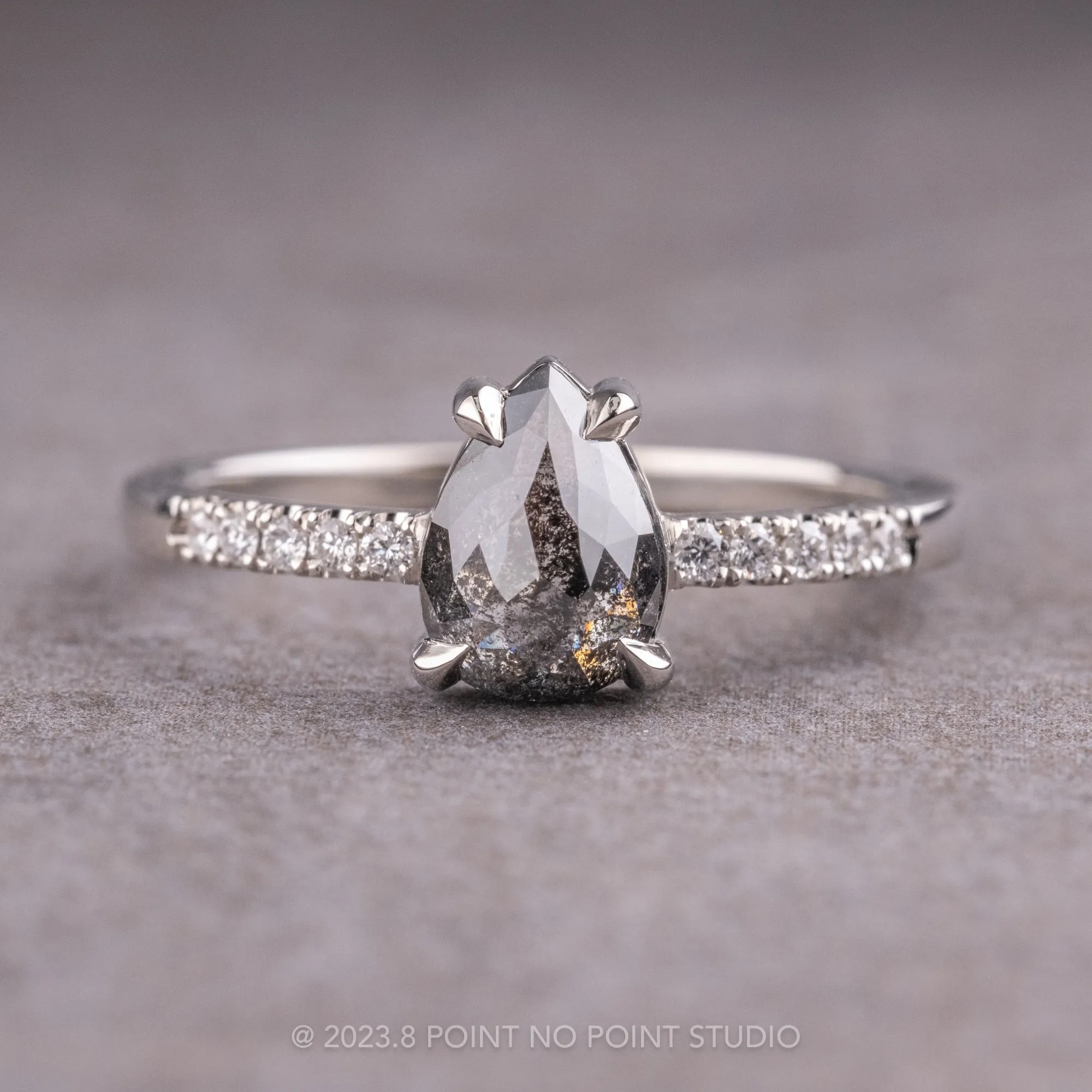 1.26 Carat Black Pear Diamond Engagement Ring, Jules Setting, 14k White Gold
