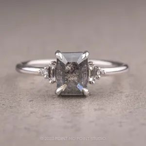 1.27 Carat Black Speckled Asscher Diamond Engagement Ring, Betty Setting, 14K White Gold