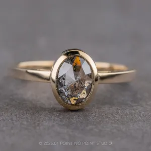 1.27 Carat Salt and Pepper Oval Diamond Engagement Ring, Bezel Jane Setting, 14k Yellow Gold