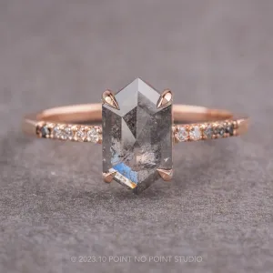 1.29 Carat Black Speckled Hexagon Diamond Engagement Ring, Ombre Jules Setting, 14k Rose Gold