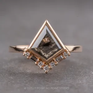 1.29 Carat Black Speckled Kite Diamond Engagement Ring, Bezel Paloma Setting, 14K Peach Gold
