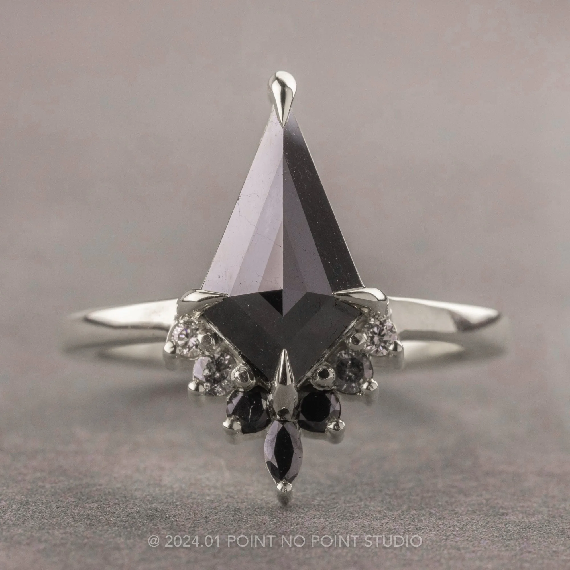 1.33 Carat Black Kite Diamond Engagement Ring, Ombre Ava Setting, Platinum