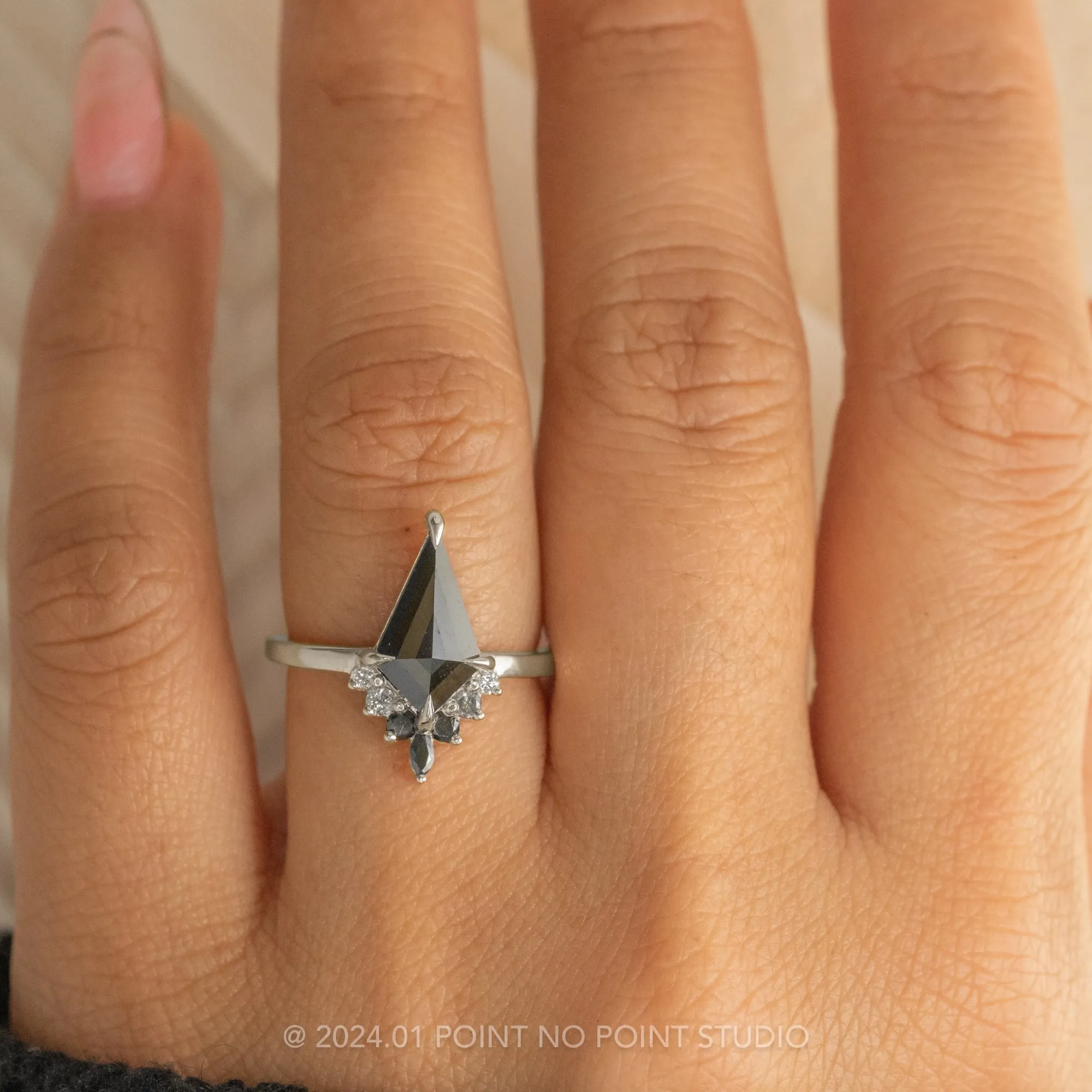 1.33 Carat Black Kite Diamond Engagement Ring, Ombre Ava Setting, Platinum