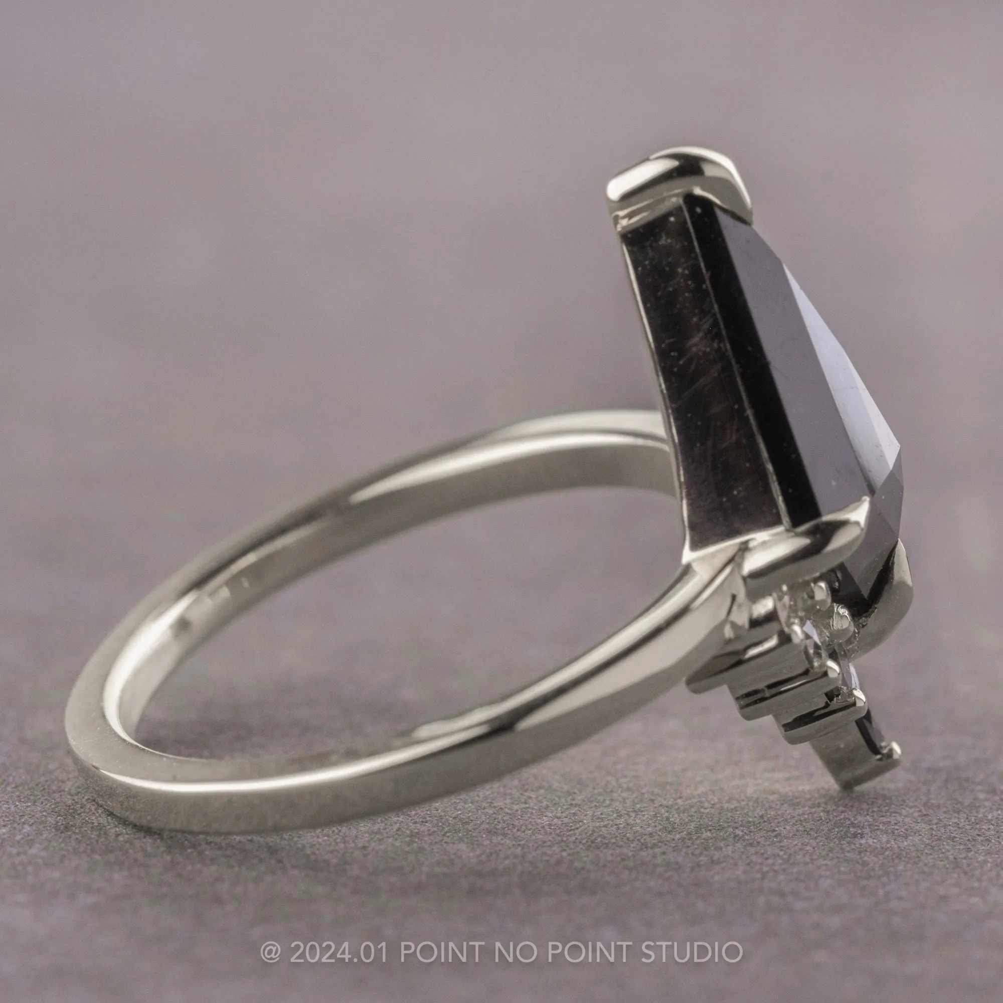 1.33 Carat Black Kite Diamond Engagement Ring, Ombre Ava Setting, Platinum