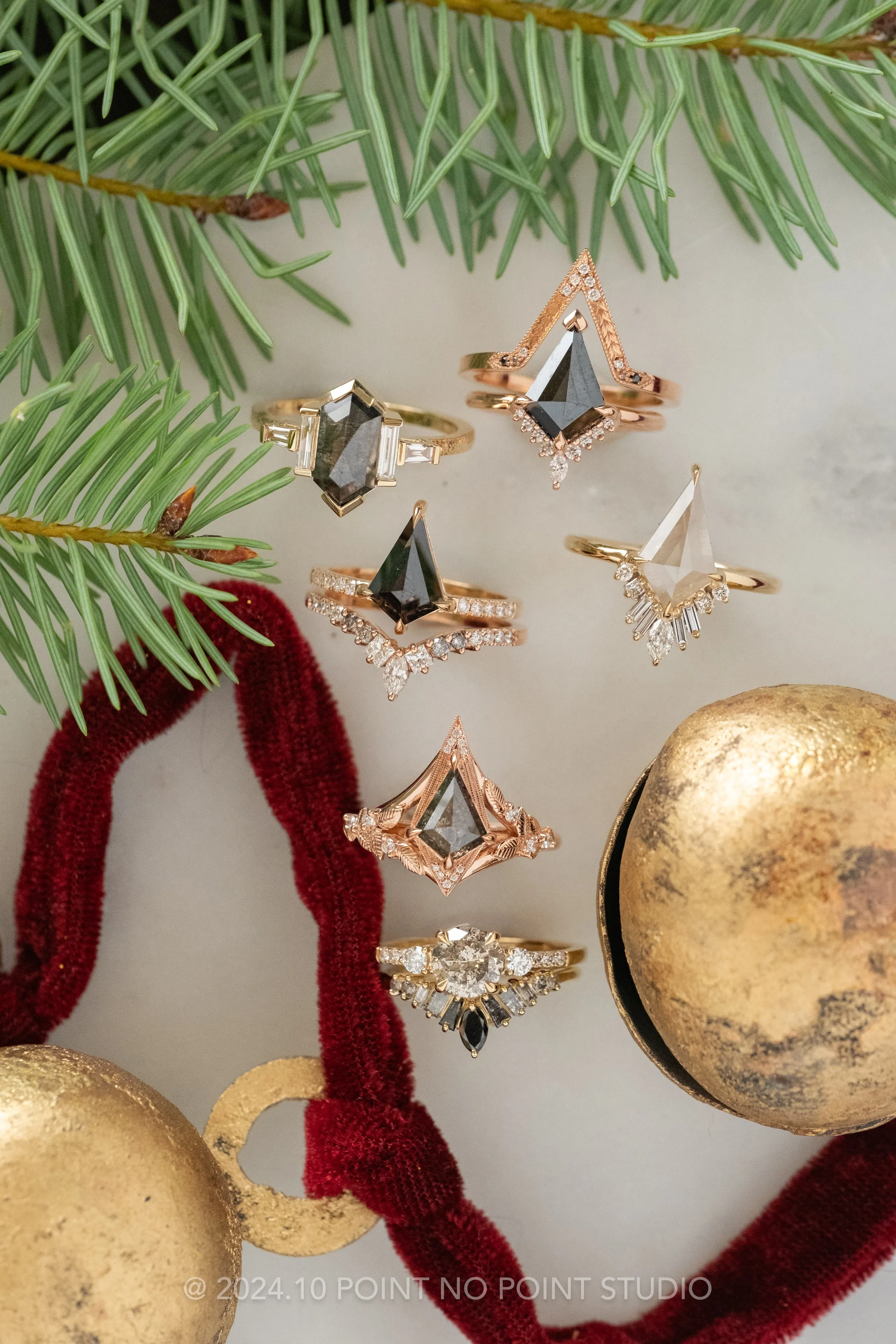 1.34 Carat Black Kite Diamond Engagement Ring, Ava Setting, 14K Rose Gold