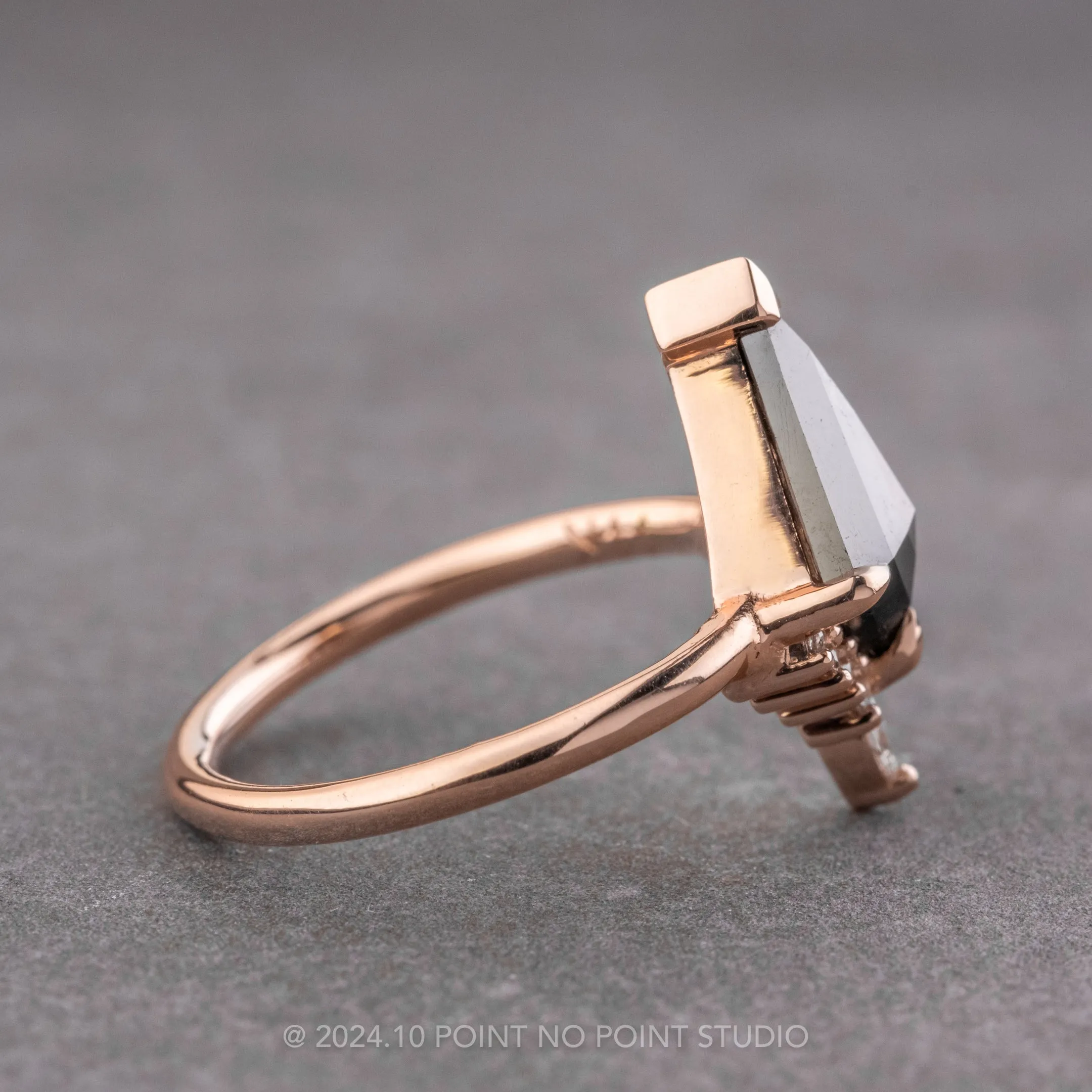 1.34 Carat Black Kite Diamond Engagement Ring, Ava Setting, 14K Rose Gold
