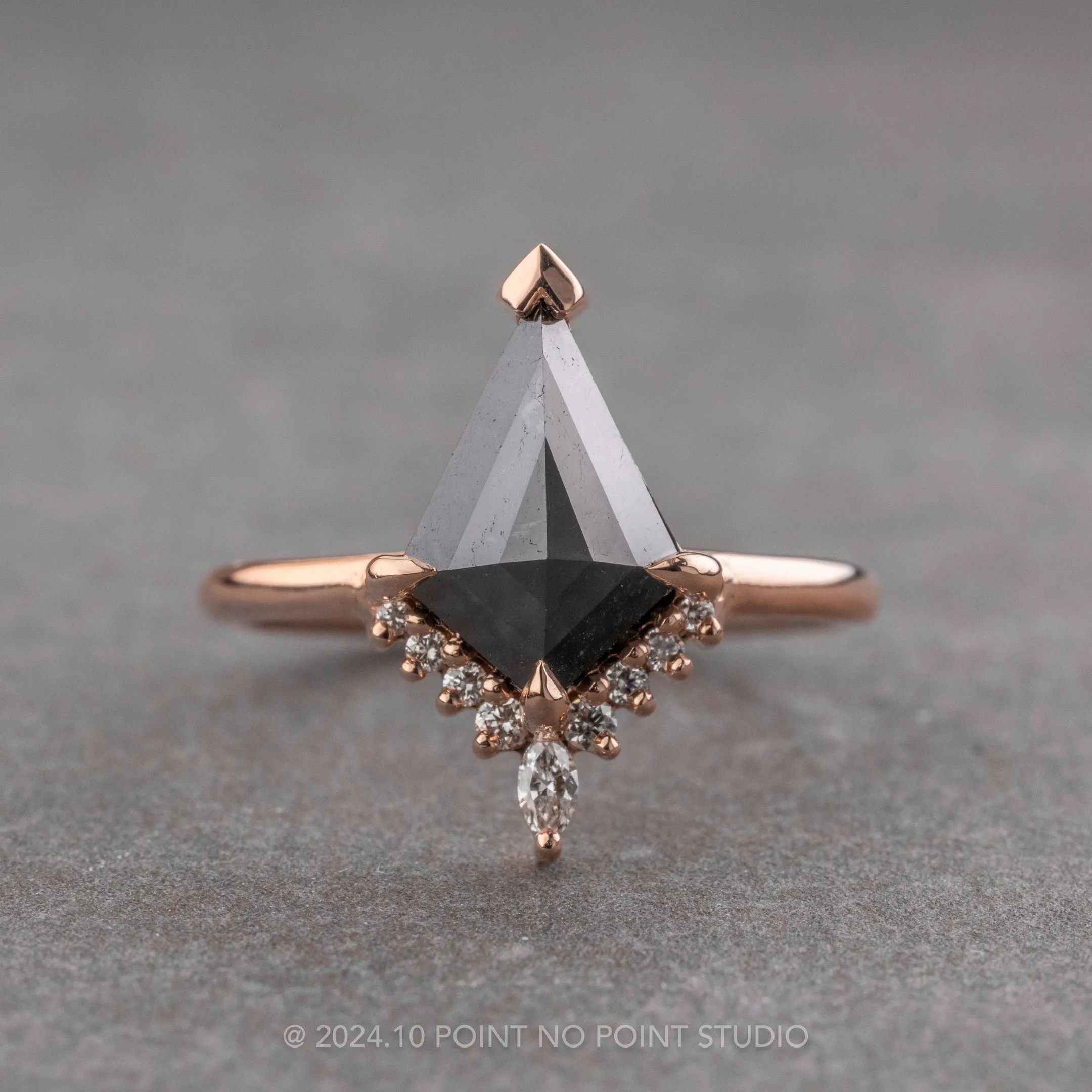 1.34 Carat Black Kite Diamond Engagement Ring, Ava Setting, 14K Rose Gold