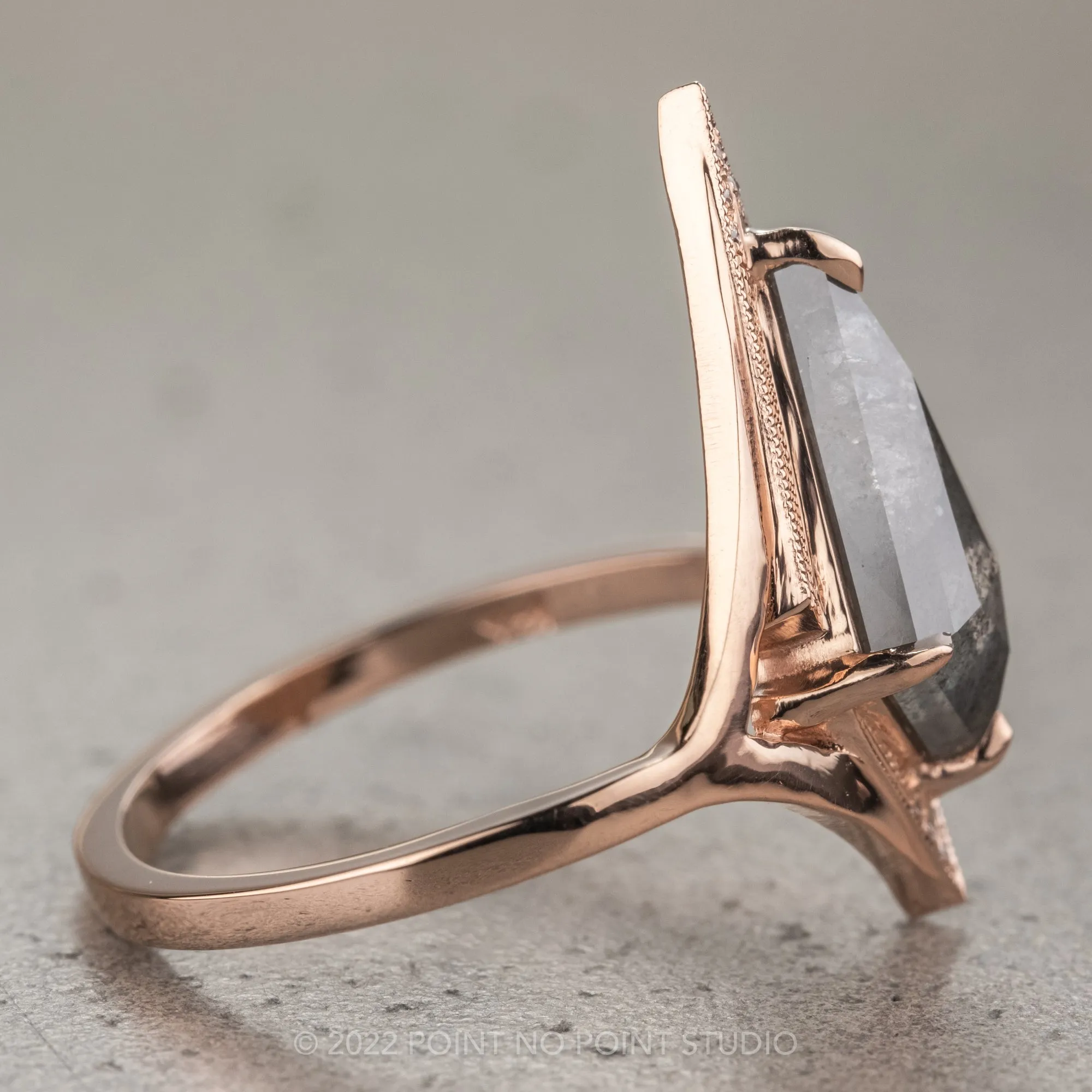 1.37 Carat Salt and Pepper Kite Diamond Engagement Ring, Arwen Setting, 14K Rose Gold