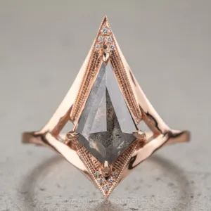 1.37 Carat Salt and Pepper Kite Diamond Engagement Ring, Arwen Setting, 14K Rose Gold