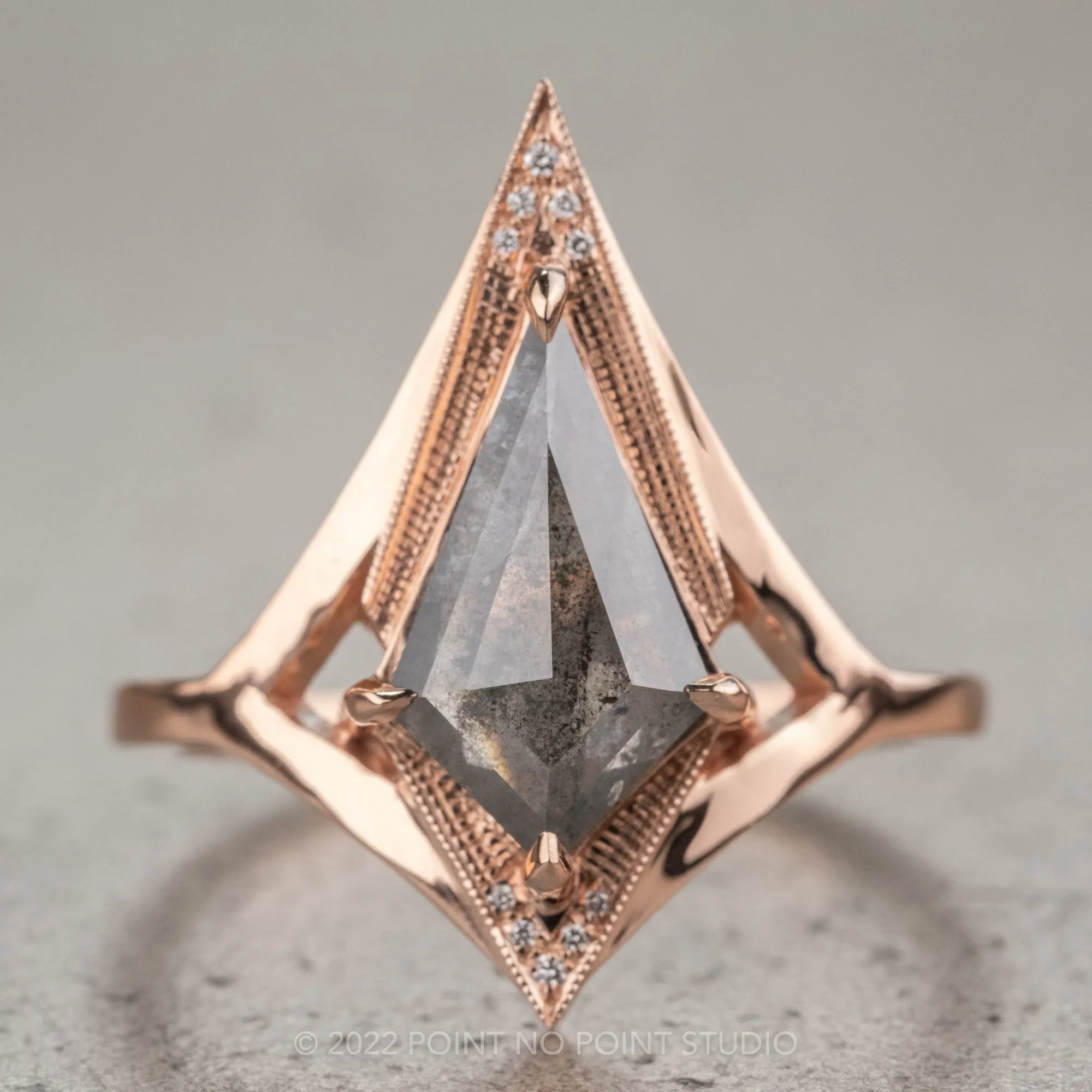 1.37 Carat Salt and Pepper Kite Diamond Engagement Ring, Arwen Setting, 14K Rose Gold
