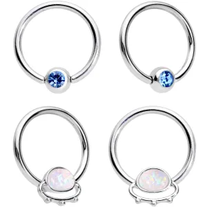 14 Gauge 13mm Blue Gem Faux Druzy UFO BCR Captive Nipple Ring Set Of 4