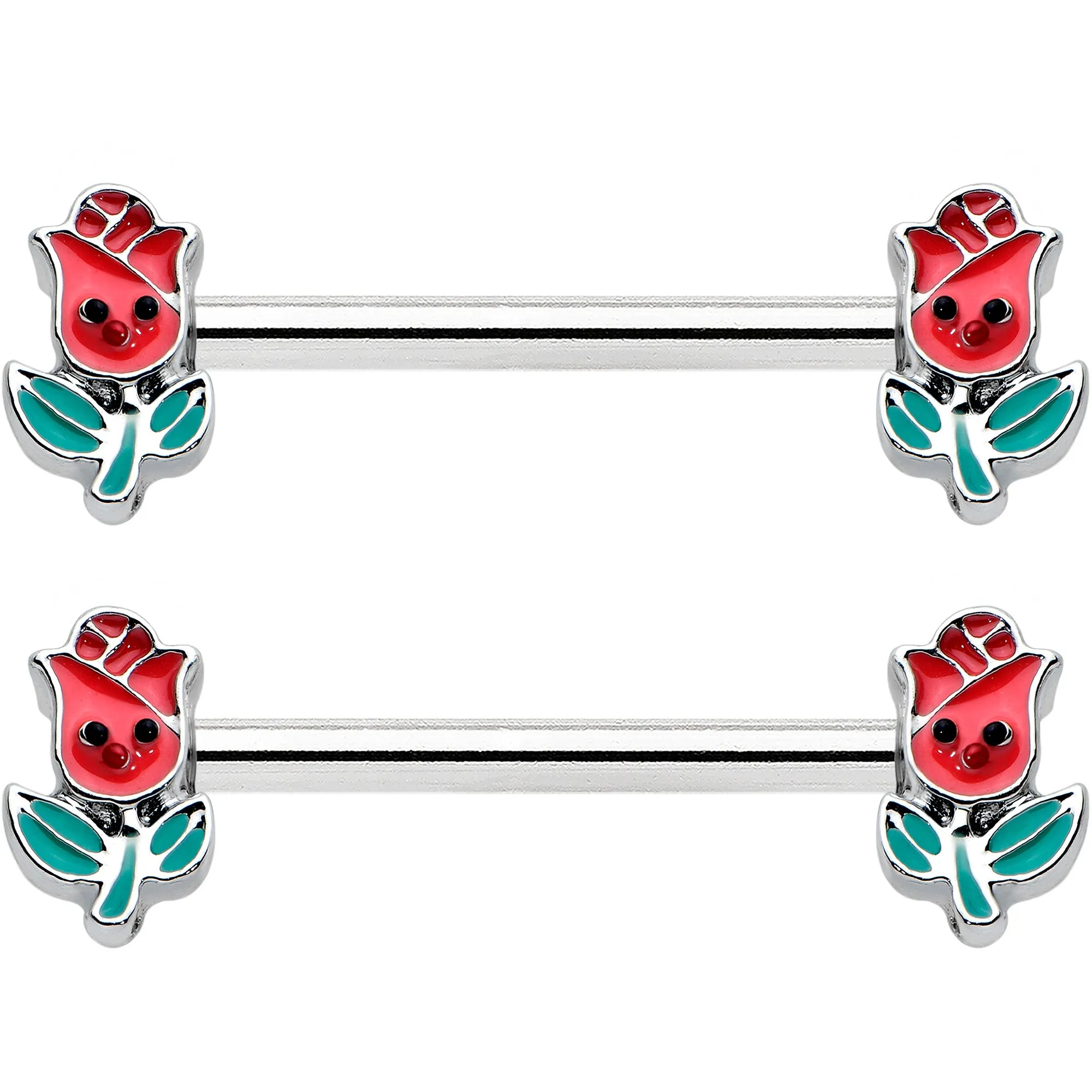 14 Gauge 9/16 Sweet Happy Rose Flower Barbell Nipple Ring Set