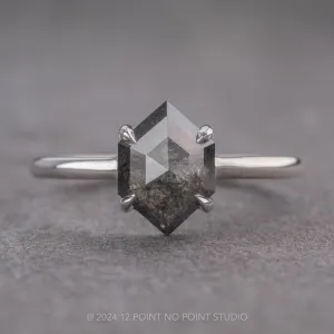 1.43 Carat Black Speckled Hexagon Diamond Engagement Ring, Jane Setting, 14k White Gold