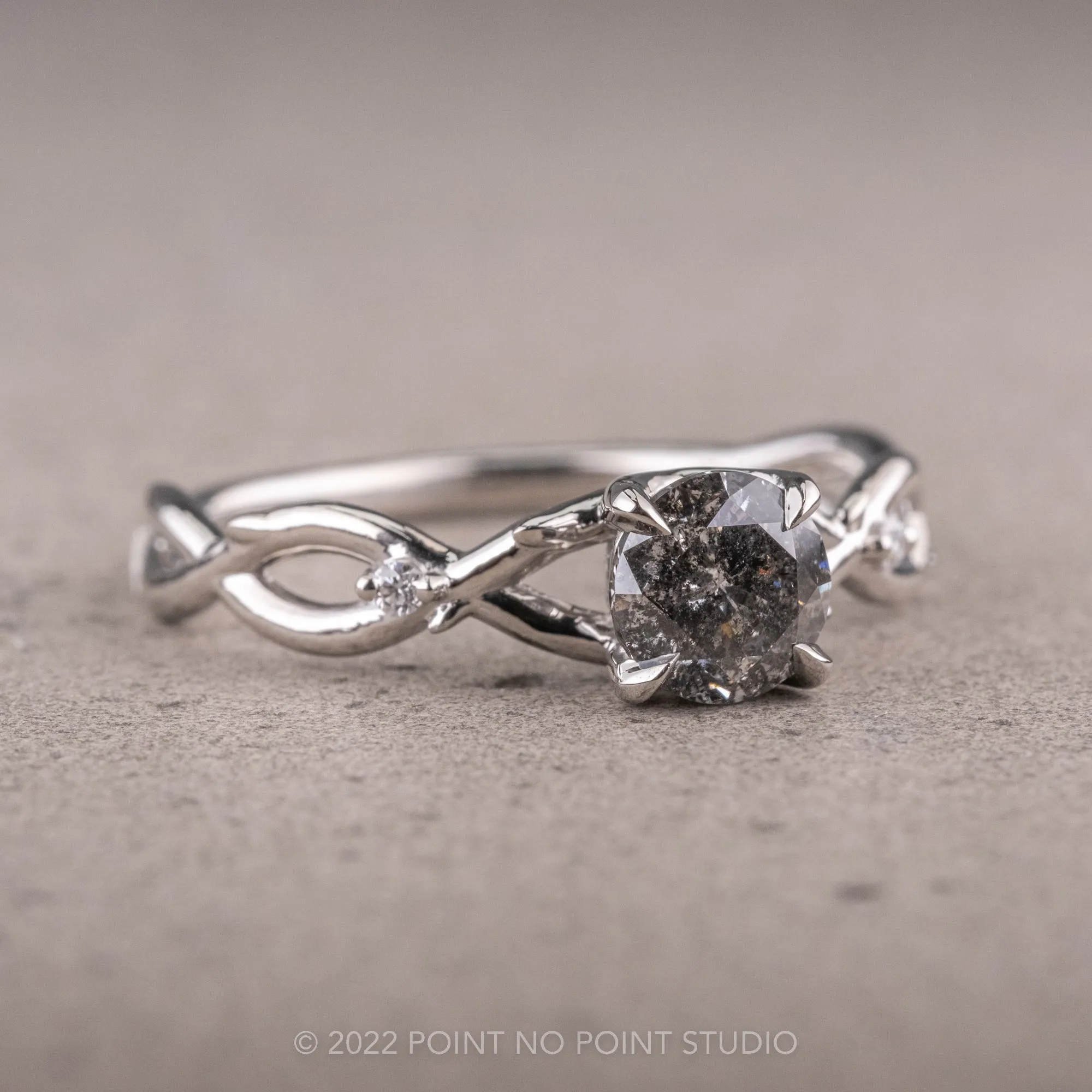 1.45 Carat Salt and Pepper Diamond Engagement Ring, Wisteria Thorns Setting, Platinum