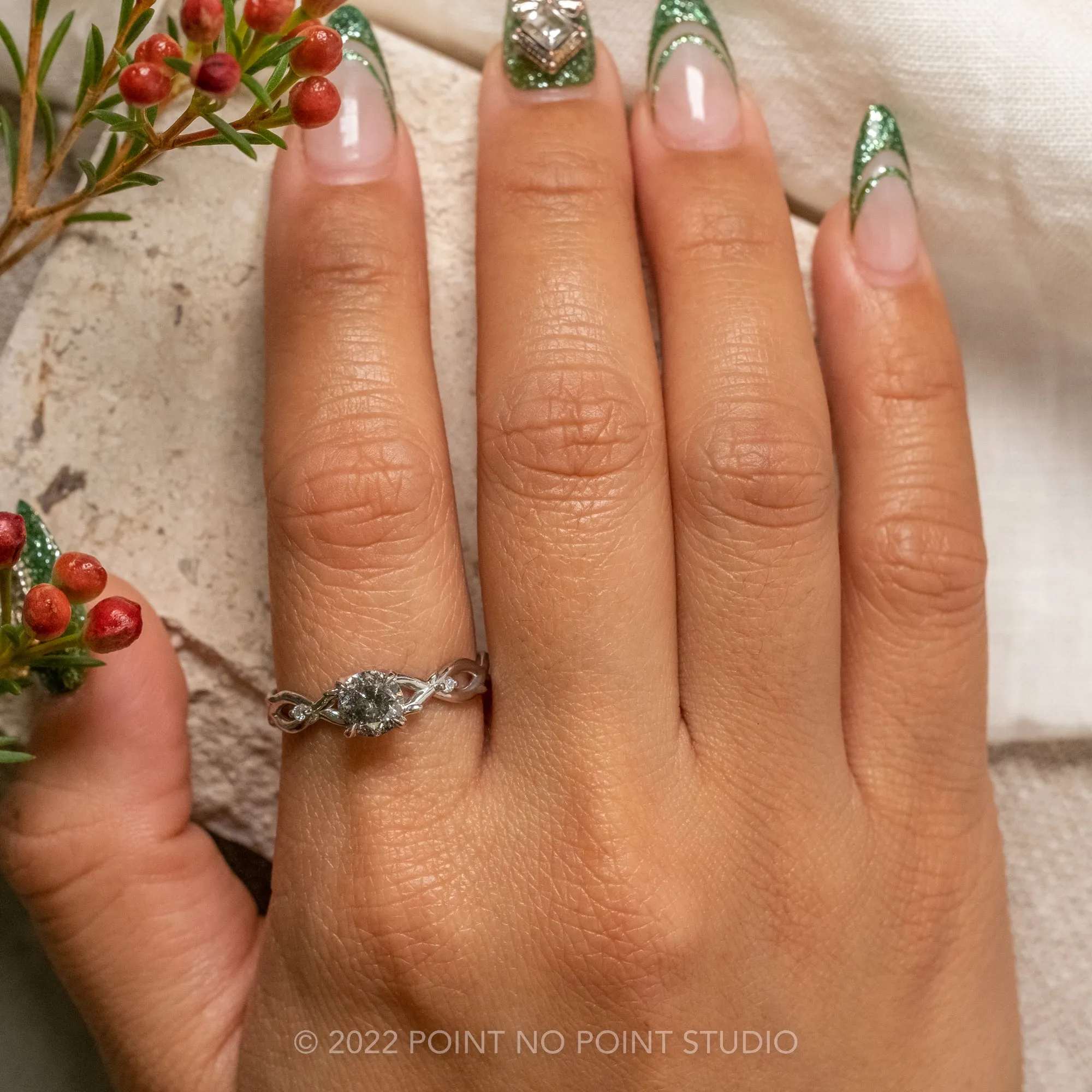1.45 Carat Salt and Pepper Diamond Engagement Ring, Wisteria Thorns Setting, Platinum
