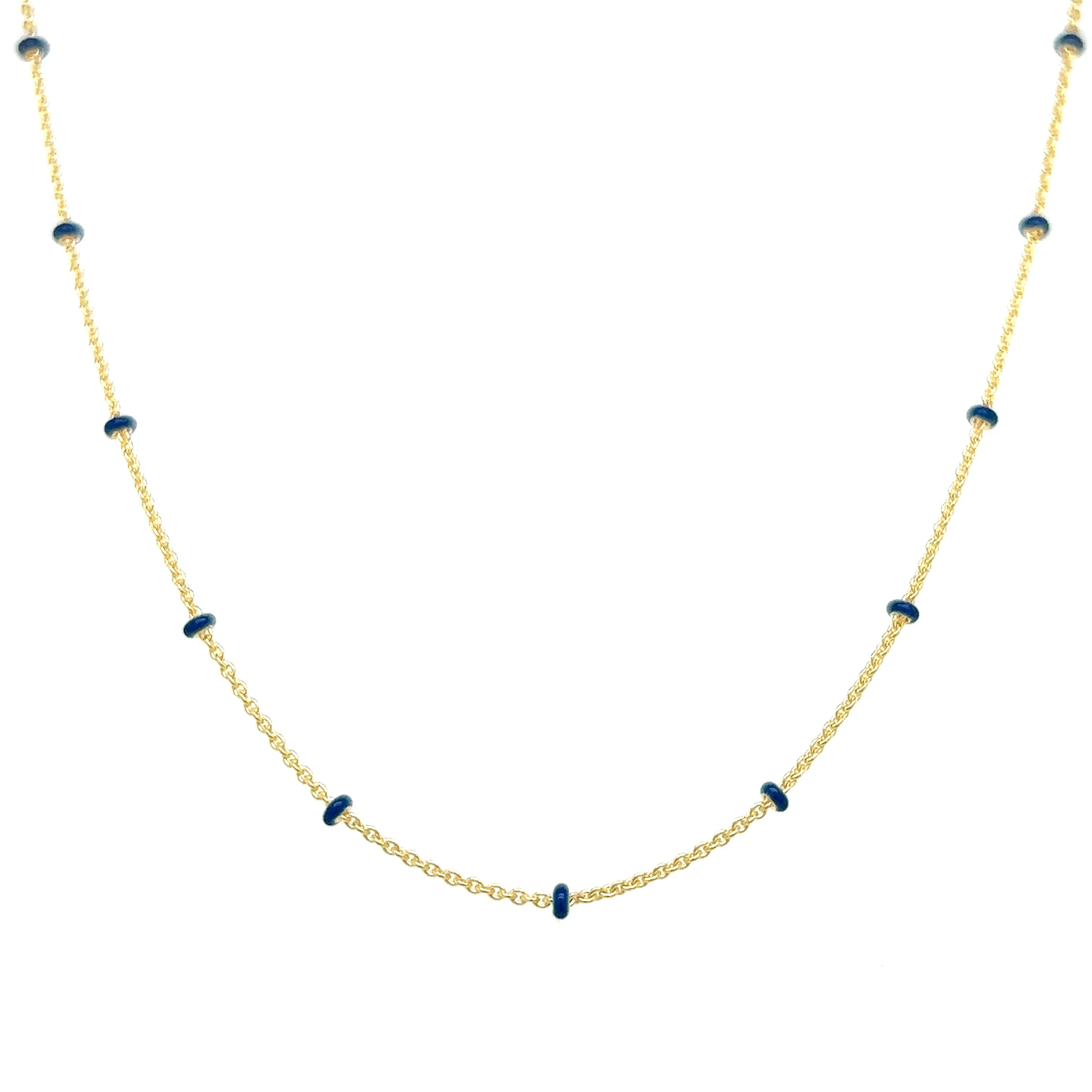 14K Gold Navy Blue Enamel Bead Chain Necklace
