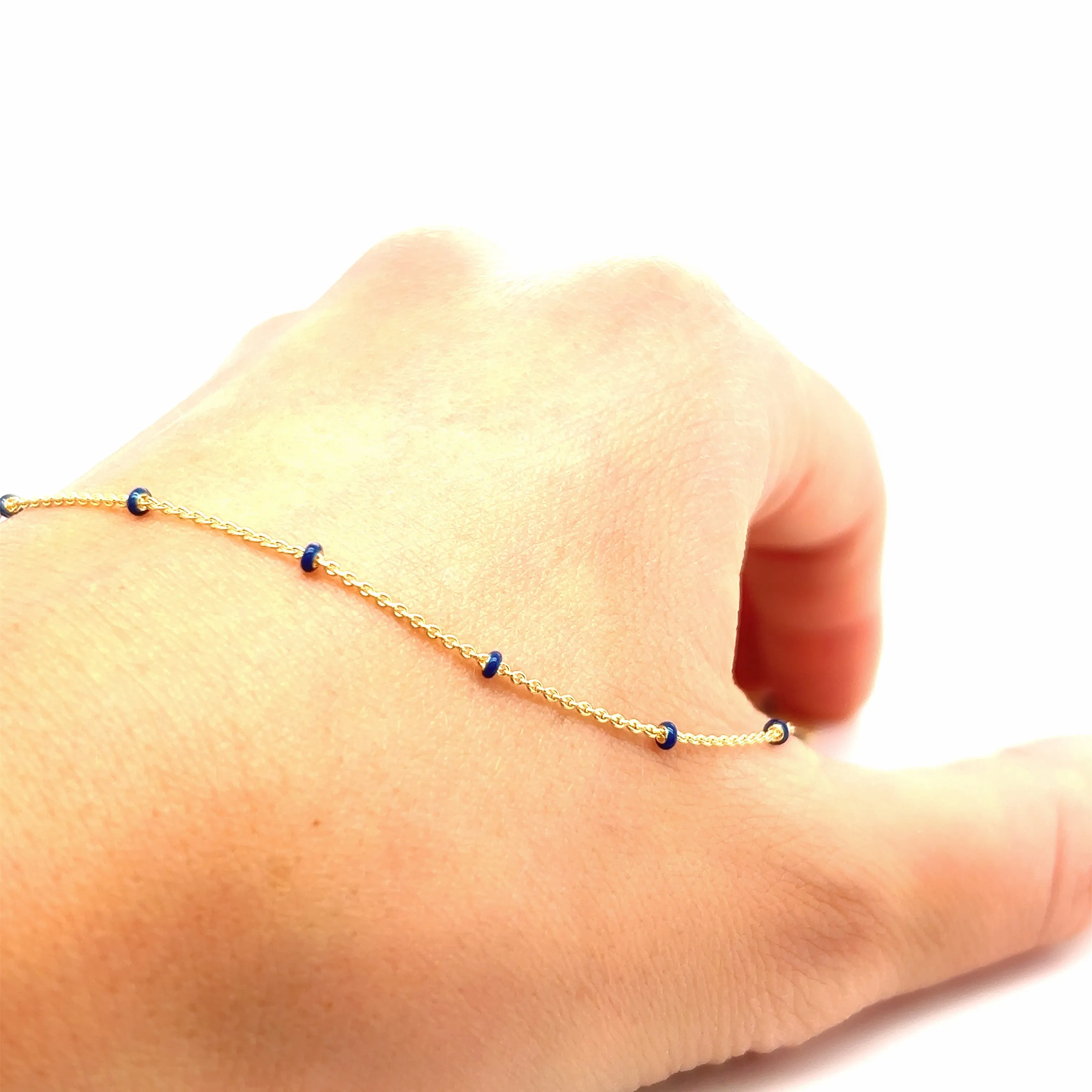 14K Gold Navy Blue Enamel Bead Chain Necklace