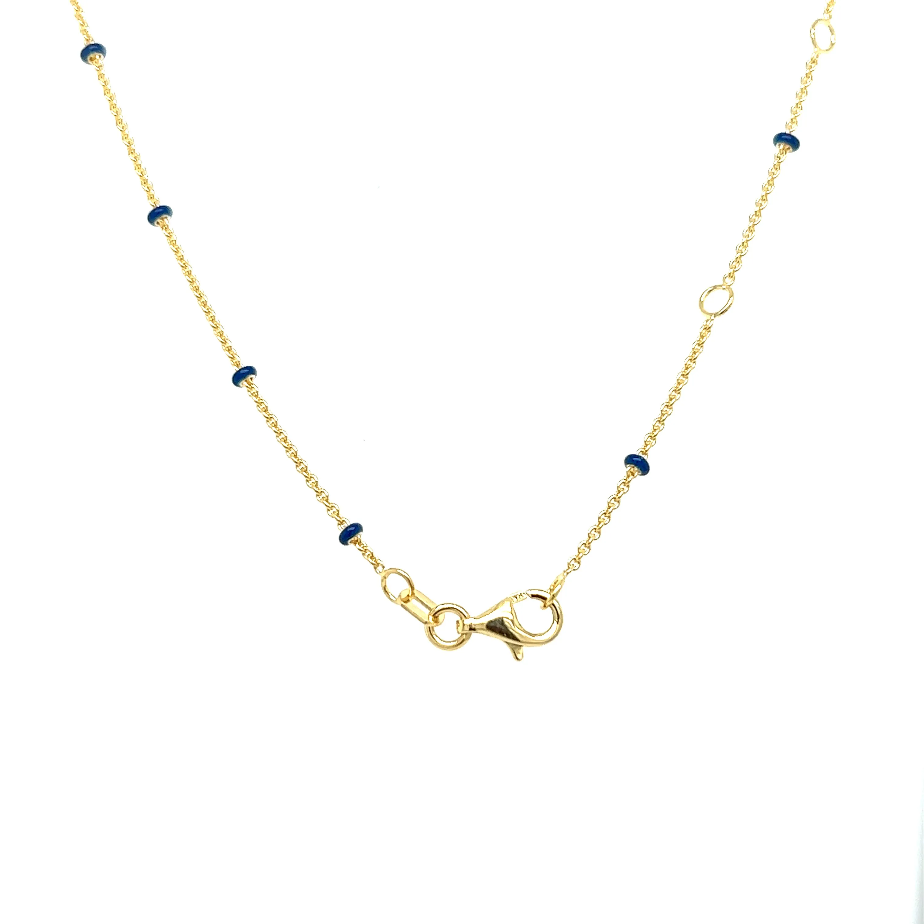 14K Gold Navy Blue Enamel Bead Chain Necklace