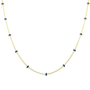 14K Gold Navy Blue Enamel Bead Chain Necklace