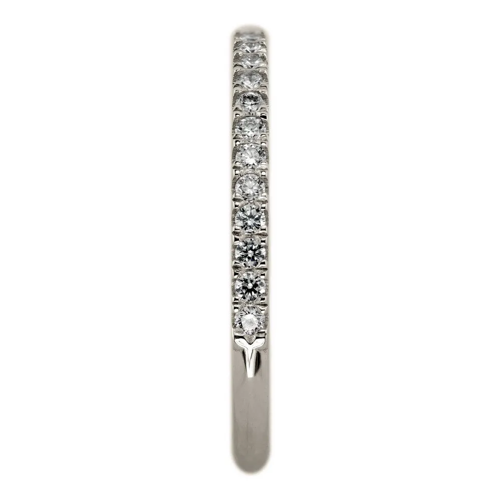 14k White Gold, White Diamond, Half Eternity Wedding Band, 14k White Gold
