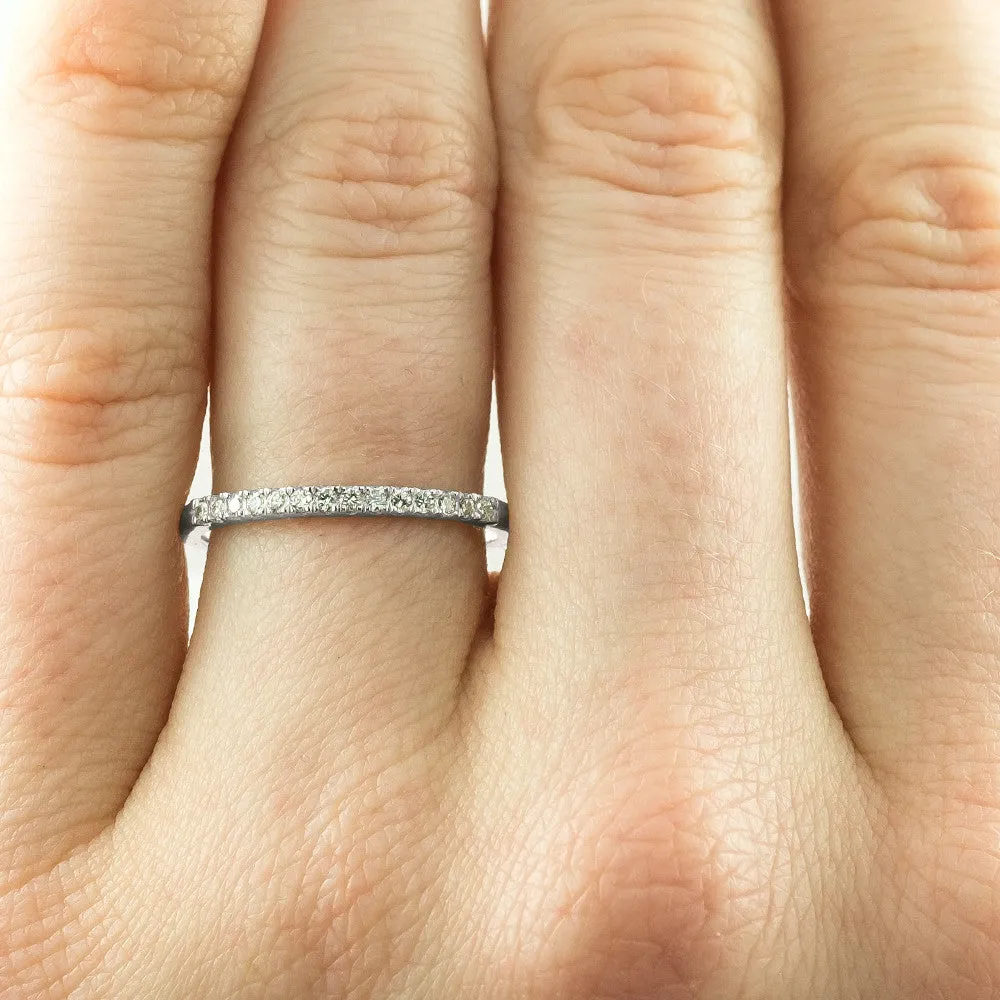14k White Gold, White Diamond, Half Eternity Wedding Band, 14k White Gold